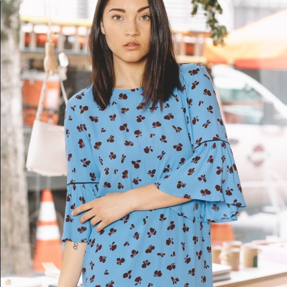 Ganni Blue Floral Crepe Dress